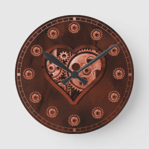 Steampunk-Zahnrad-Herz Runde Wanduhr
