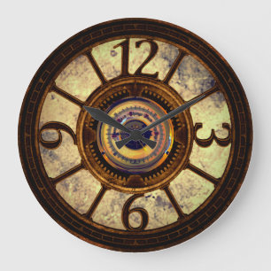 Steampunk-Zahnräder - Kupfer - Runde Wanduhr