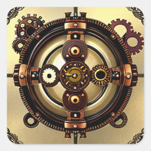 Steampunk-Zahnräder Kupfer- und Gold-Metallkunst Quadratischer Aufkleber