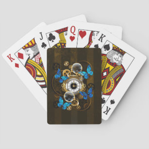 Steampunk-Zahnräder und blaue Schmetterlinge Spielkarten