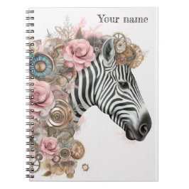 Steampunk-Zebra mit rosa Blume Notizblock