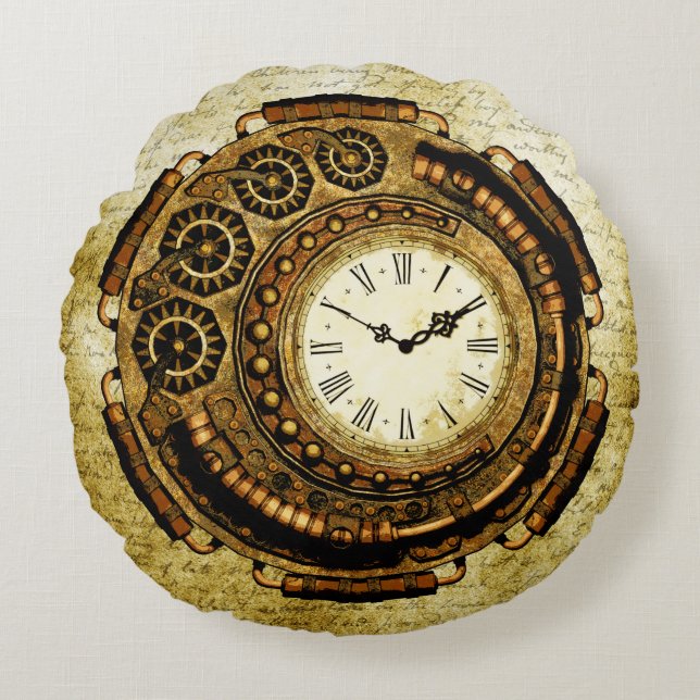 Steampunk Zeit-Maschine Rundes Kissen (Vorderseite)