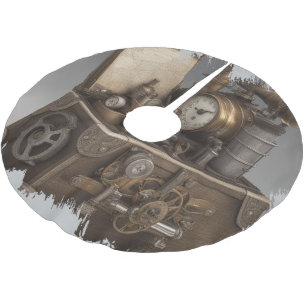 Steampunk-Zeitmaschine-Weihnachtsbaum-Unterlage Polyester Weihnachtsbaumdecke