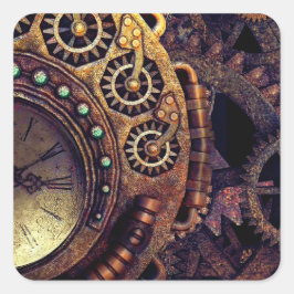 Steampunk-Zeituhr Quadratischer Aufkleber
