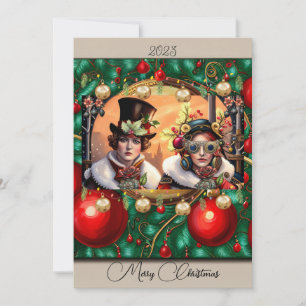 Steampunk Zwei Herzen Weihnachts-Flat-Feiertagskar Feiertagskarte
