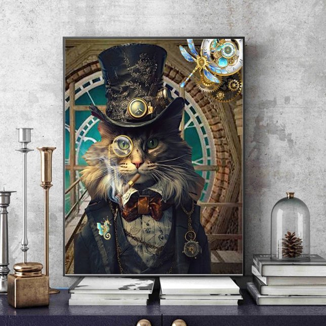 Steampunkatze in Uhrturmposter Fotodruck (Von Creator hochgeladen)