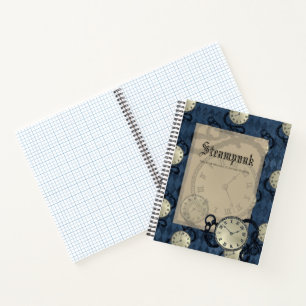 Steampunkblau-gotische Uhren und Schädel Notizbuch