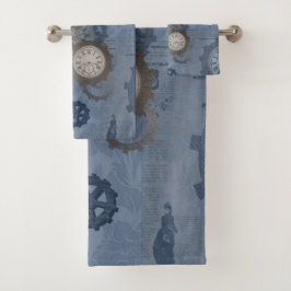 Steampunkblau Vintag drucken Badhandtuch Set
