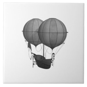 Steampunkdesign Schwarz-Weiß-Flying-Maschine Fliese