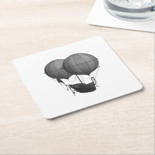 Steampunkdesign Schwarz-Weiß-Flying-Maschine Rechteckiger Pappuntersetzer