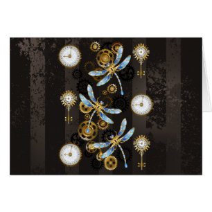 Steampunkdrachenfliegen auf braunem, gestreiften H