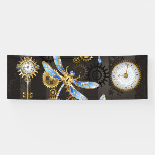 Steampunkdrachenfliegen auf braunem, gestreiften H Banner