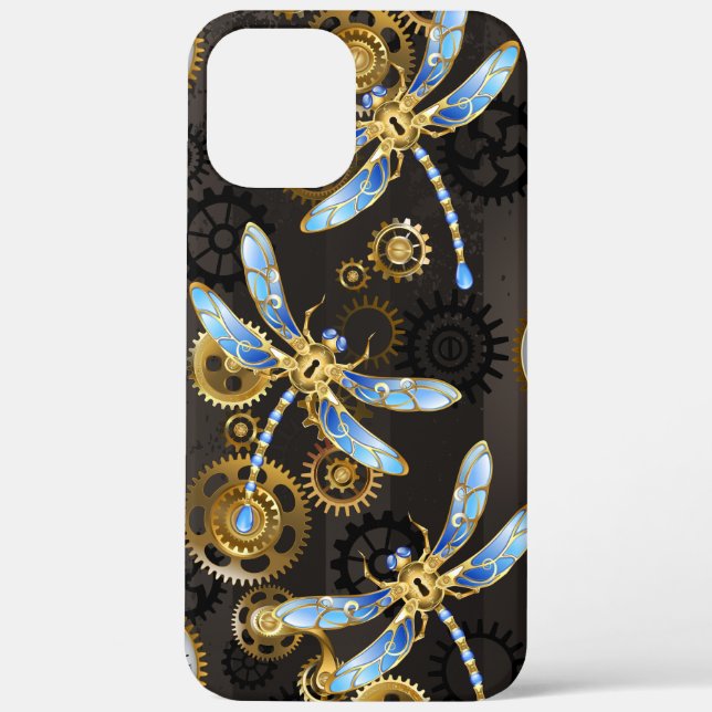 Steampunkdrachenfliegen auf braunem, gestreiften H Case-Mate iPhone Hülle (Rückseite)