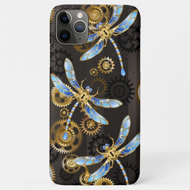 Steampunkdrachenfliegen auf braunem, gestreiften H Case-Mate iPhone Hülle (Rückseite)