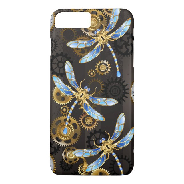 Steampunkdrachenfliegen auf braunem, gestreiften H Case-Mate iPhone Hülle (Rückseite)