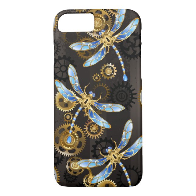 Steampunkdrachenfliegen auf braunem, gestreiften H Case-Mate iPhone Hülle (Rückseite)