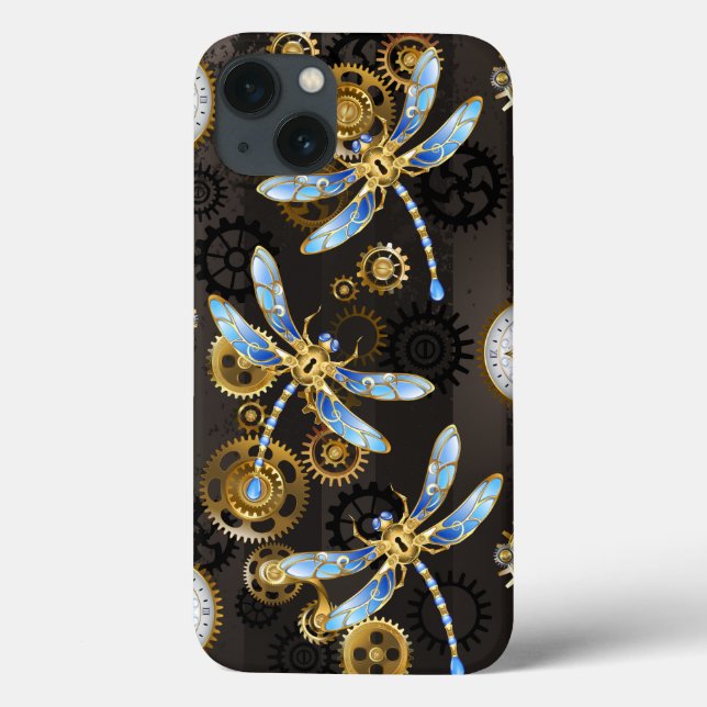 Steampunkdrachenfliegen auf braunem, gestreiften H Case-Mate iPhone Hülle (Rückseite)