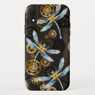 Steampunkdrachenfliegen auf braunem, gestreiften H Case-Mate iPhone Hülle