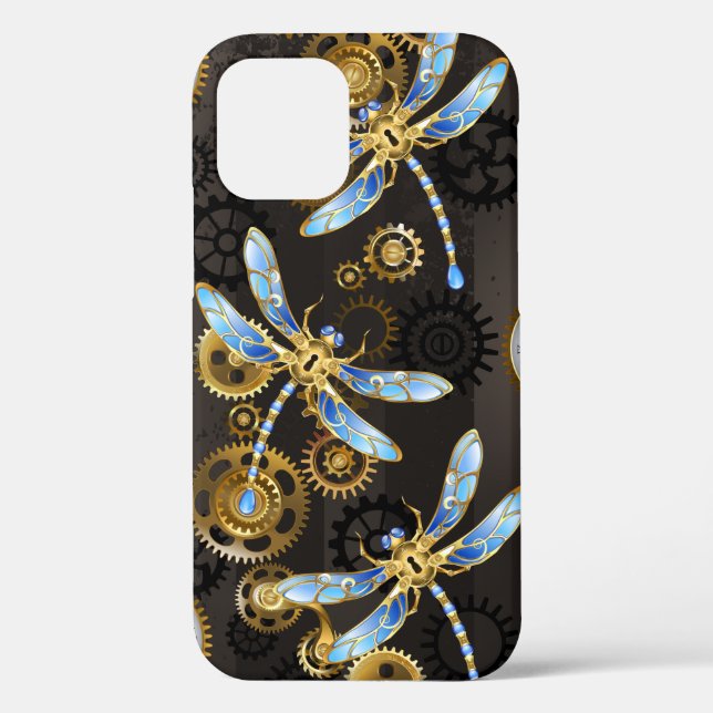 Steampunkdrachenfliegen auf braunem, gestreiften H Case-Mate iPhone Hülle (Rückseite)