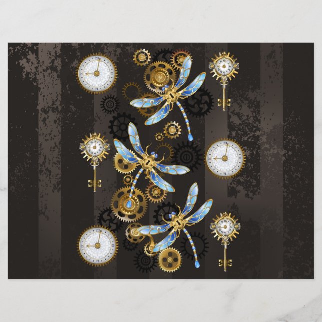 Steampunkdrachenfliegen auf braunem, gestreiften H Flyer (Vorne)