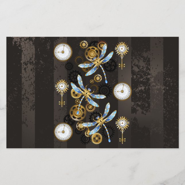 Steampunkdrachenfliegen auf braunem, gestreiften H Flyer (Vorne)