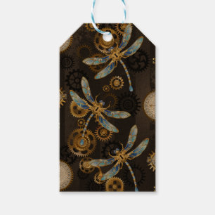Steampunkdrachenfliegen auf braunem, gestreiften H Geschenkanhänger