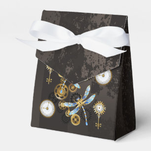 Steampunkdrachenfliegen auf braunem, gestreiften H Geschenkschachtel