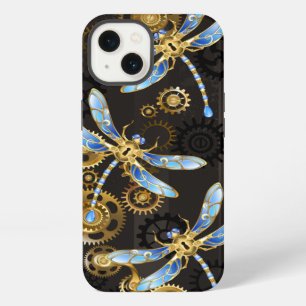 Steampunkdrachenfliegen auf braunem, gestreiften H iPhone Hülle