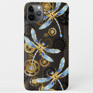 Steampunkdrachenfliegen auf braunem, gestreiften H iPhone 11Pro Max Hülle