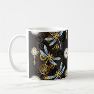 Steampunkdrachenfliegen auf braunem, gestreiften H Kaffeetasse