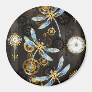 Steampunkdrachenfliegen auf braunem, gestreiften H Magnet