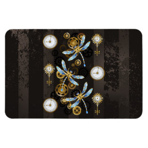 Steampunkdrachenfliegen auf braunem, gestreiften H Magnet