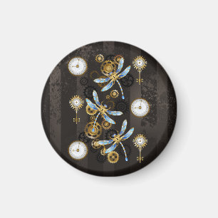 Steampunkdrachenfliegen auf braunem, gestreiften H Magnet