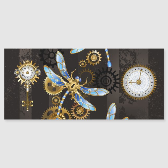 Steampunkdrachenfliegen auf braunem, gestreiften H Magneteinladung (Vorderseite)