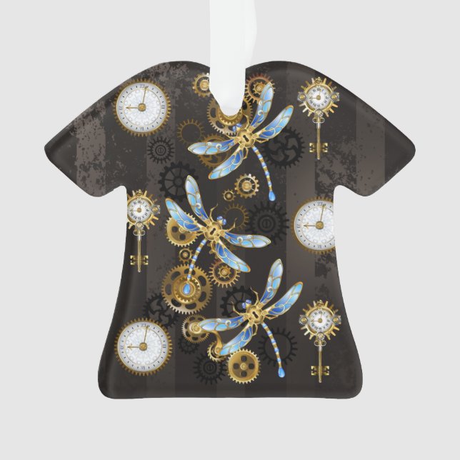 Steampunkdrachenfliegen auf braunem, gestreiften H Ornament (Vorderseite)