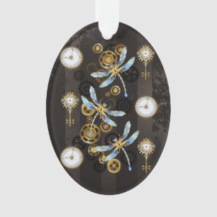 Steampunkdrachenfliegen auf braunem, gestreiften H Ornament