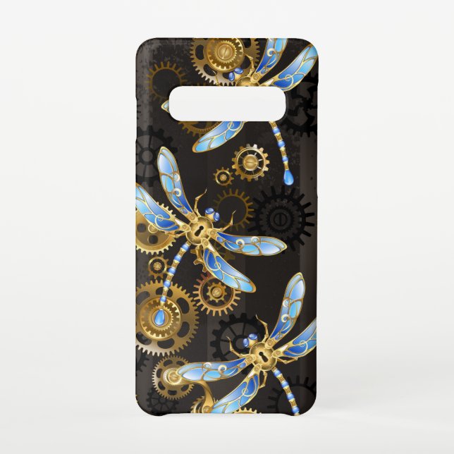 Steampunkdrachenfliegen auf braunem, gestreiften H Samsung Galaxy Hülle (Rückseite)