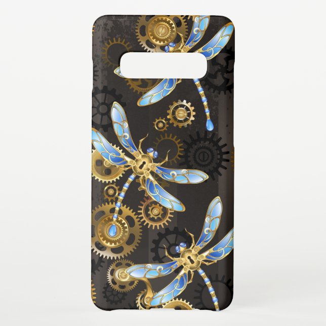 Steampunkdrachenfliegen auf braunem, gestreiften H Samsung Galaxy Hülle (Rückseite)