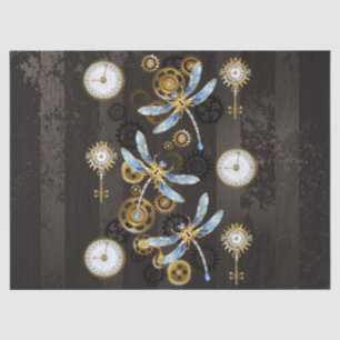Steampunkdrachenfliegen auf braunem, gestreiften H Seidenpapier