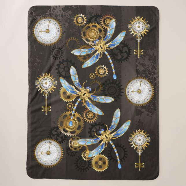 Steampunkdrachenfliegen auf braunem, gestreiften H Sherpadecke (Vorderseite)
