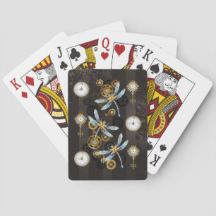 Steampunkdrachenfliegen auf braunem, gestreiften H Spielkarten