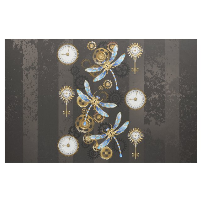Steampunkdrachenfliegen auf braunem, gestreiften H Stoff (Yard (91,4 cm))