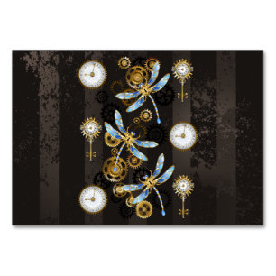 Steampunkdrachenfliegen auf braunem, gestreiften H Tischnummer
