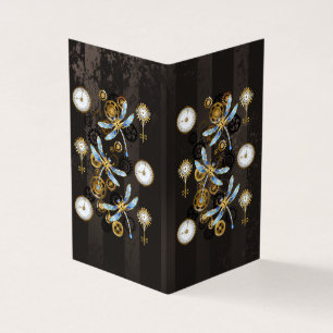 Steampunkdrachenfliegen auf braunem, gestreiften H Visitenkarten