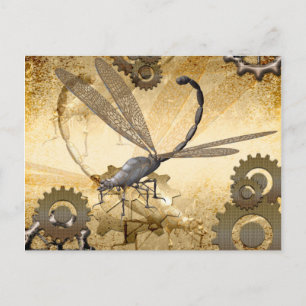 Steampunken, phantastische Dampfdrachenfliegen mit Postkarte