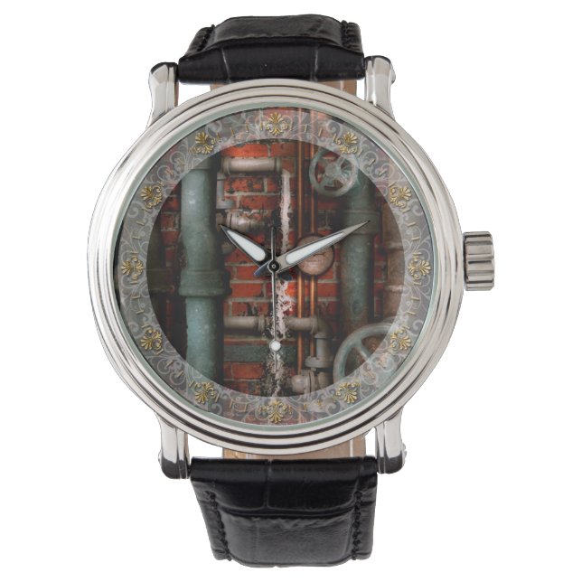 Steampunken - Rohre und Ventile Armbanduhr (Vorderseite)