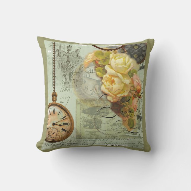 Steampunken und Gelbe Rosen Kissen (Vorderseite)