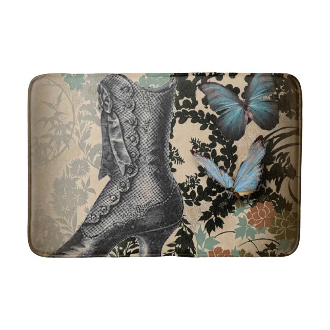 Steampunker Blumenschmetterling Vintager Viktorian Badematte (Vorderseite)