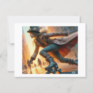 Steampunker Roller Skaten, Postkarte
