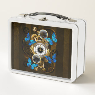 Steampunker und Blauer Schmetterling Metall Brotdose